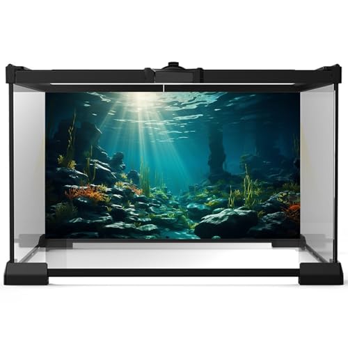 Aquarium Background Ocean Floor Fish Tank Background Underwater Coral Reef Stone Aquarium Backdrop Seaweed Background Sunlight Tank Backdrop Perfect Aquarium Backdrop Durable Vinyl 24x12in - color: Dark Blue, size: 24(W)x12(H)inches/ 60(W)*30cm(H)