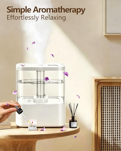 KZF 4L Top Fill Humidifiers for Bedroom & 40H Runtime - Cool Mist Humidifier, 3 Mist Levels, 8H Timer, Essential Oil Tray, Humidity Display, Quiet for Baby, Plants, Large Room (White, 4, Liters) - color: White