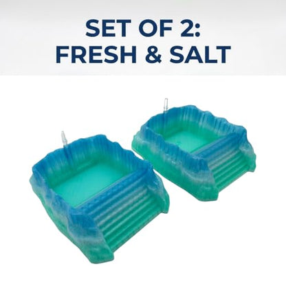 Hermit Crab Pools with Built-in Bubblers – Set of 2 (Fresh & Salt Water) – Upgraded Heat-Resistant PETG 3D Printed Water Bowls with Safe Exit Ramps (Glazed Blue/Green)