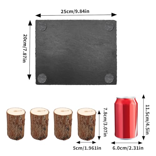 Reptile Tank Accessories, Slate Basking Platform with Wooden Pile, Snake Hideout, Hide Cave for Bearded Dragons, Geckos, Ball Pythons, Tortoise and Other Small Animals