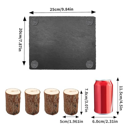 Reptile Tank Accessories, Slate Basking Platform with Wooden Pile, Snake Hideout, Hide Cave for Bearded Dragons, Geckos, Ball Pythons, Tortoise and Other Small Animals