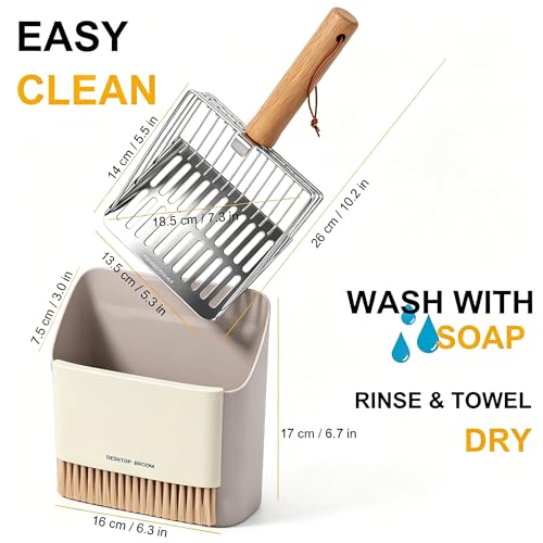 Cat Litter Scoop with Holder, Heavy Duty Stainless Steel Kitty Scooper | with Coarse and Fine Mesh, Includes Broom and Dustpan Set, Quick Sift and Easy Clean, Gray - color: Gray