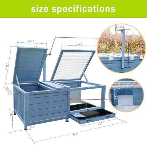 Wooden Tortoise House Indoor Large Tortoise Habitat Reptile Cage with Tray, Snake Turtle Box Reptile Terrarium Bunny Hutch for Small Animals, Blue