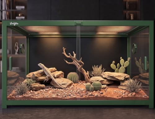 68 Gallon Reptile Tank, Reptile Enclosure Front Sliding Door | Stackable ventilation reptile terrariums Tank anti-escape locks and no-fingerprint handles maximizes UVB transmissionn - color: Green, size: 68 Gallon