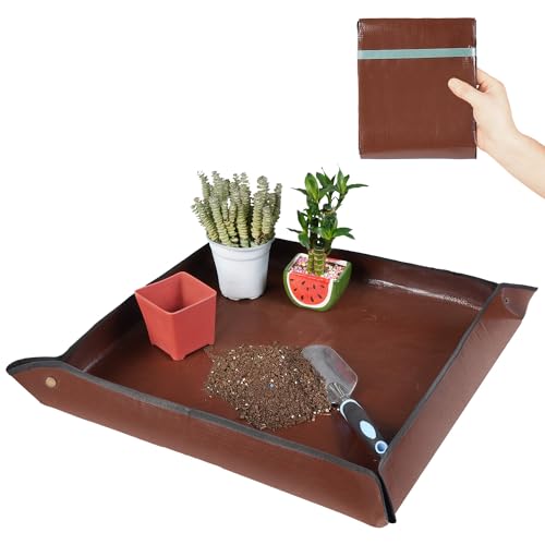 27"x 27" Repotting Mat for Indoor Plant Transplanting and Mess Control Foldable Waterproof Potting Tray-Easy to Clean Gardening Gifts for Plant Lovers - color: Brown, size: Small 27" x 27"