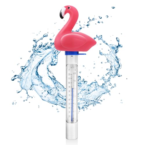 Pool Thermometer Floating, Water Temperature Thermometer with String, Large Size Easy Read & Shatter Resistant Pool Accessories for Ice Bath & Hot Tub, Outdoor & Indoor Swimming Pool, Spas (Flamingo) - color: Flamingo