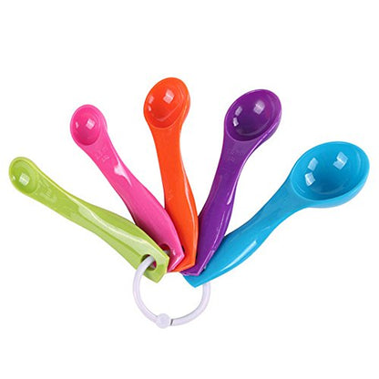 5 in 1 Colorful Plastic Tea Flour Coffee Measuring Spoons Set Kitchen Cooking Baking Tools (Random Color) - color: Colorful