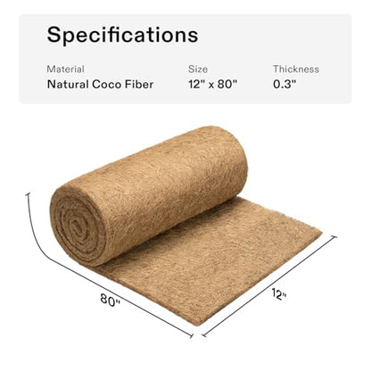 VIVOSUN Coco Coir Liner 12 x 80 in, 100% Natural Coconut Fiber Mat | Thickened Coco Liner Roll for Planters, Hanging Baskets, Garden Decoration, DIY Crafts, Pet Pads & Reptile Carpet - size: 12"W x 80"L