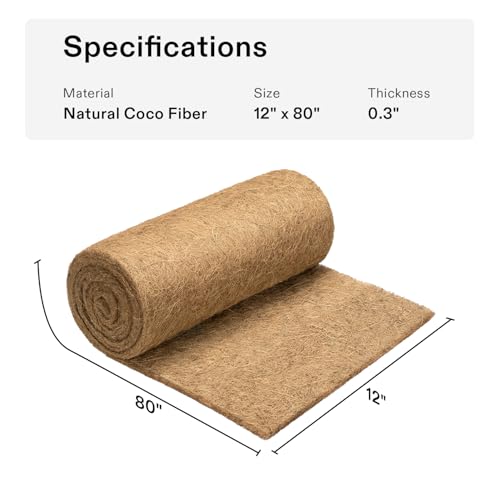 VIVOSUN Coco Coir Liner 12x80 in, 100% Natural Coconut Fiber Mat, Thickened Coco Liner Roll for Planters, Hanging Baskets, Garden Decoration, DIY Crafts, Pet Pads & Reptile Carpet (Pack of 2) - size: 12"W x 80"L (Pack of 2)