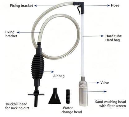 New Generation Aquarium Siphon Vacuum Cleaner Upgraded Version, Fish Tank Cleaner, Gravel & Sand Cleaning，5.6FT (Gray) - color: gray