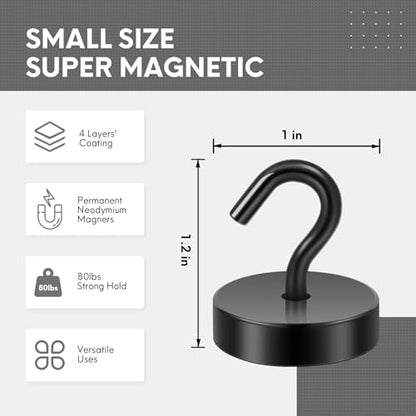 Neosmuk Magnetic Hooks, Cruise Ship Essentials, 80lb+ Heavy Duty Magnetic Hooks for Cruise Cabins, Refrigerator, Grill, Hanging, and Travel | Extra Strong Must-Haves Magnet Hook,Black | Cruise Ship Essentials,Heavy Duty Magnett Hooks for Cabins, Refrigera