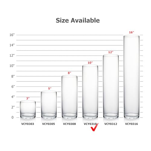 WGVI Quality Thick Weighted Clear Cylinder Glass Vases, 3" W x 10" H, Flower Bud Vase Skinny Narrow Floral Bouquet Container for Wedding Centerpieces Tabletop Pen Brush Holder, 1 Piece - size: 3"x10"H