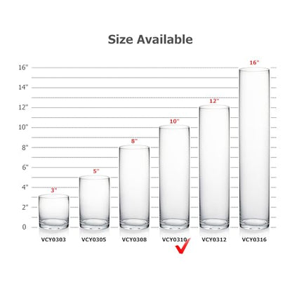 WGVI Quality Thick Weighted Clear Cylinder Glass Vases, 3" W x 10" H, Flower Bud Vase Skinny Narrow Floral Bouquet Container for Wedding Centerpieces Tabletop Pen Brush Holder, 1 Piece - size: 3"x10"H
