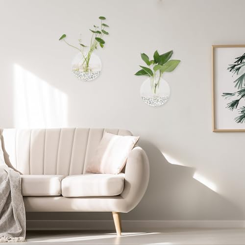 Hanging Wall Planters Pack of 6 Glass Plant Pots Round Wall Vases for Flowers Hanging Propagation Station Glass Plant Holder Wall Terrariums Plant Container