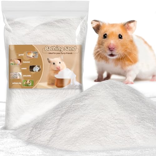 Sukh 47OZ Hamster Sand Bath - White Fine Silica Sand, Hamster Soft Cleaning | Sand Bath for Hamster, Guinea Pig, Rabbit, Chinchilla, Gerbil, Syrian Mice, Squirrel, Small Pet Cage Bedding Accessories - size: 47 OZ