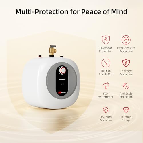 Electric Mini Tank Water Heater - 2.5 Gallon Under Sink Small Hot Water Heater - 110 120V Point of Use for RV, Camper, Kitchen, Food Truck - Easy to Install - Wall or Floor Mounted - color: 2.5 Gal