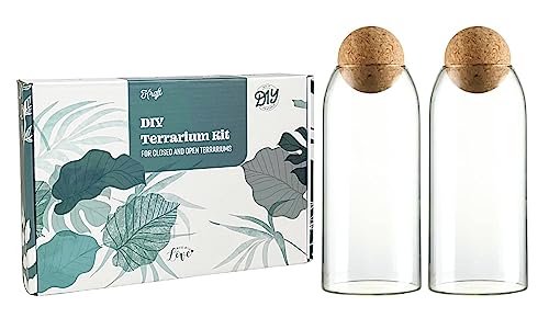 DIY Terrarium Kit with Closed Glass Bottle Container Planter with Lid (Ball Cork) | 2 Jars | Airtight Terrarium | Create Your Own Indoor Garden (No Live Plants) - style: Terrarium Kit + 2 Jars