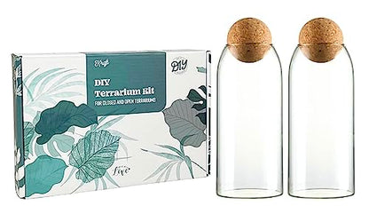 DIY Terrarium Kit with Closed Glass Bottle Container Planter with Lid (Ball Cork) | 2 Jars | Airtight Terrarium | Create Your Own Indoor Garden (No Live Plants) - style: Terrarium Kit + 2 Jars