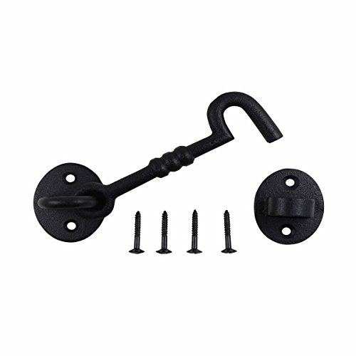 Renovators Supply Manufacturing Door Latch Lock 5 in. Wrought Iron Hook and Eye Latch for Door with Mounting Hardware - size: 5 Inch