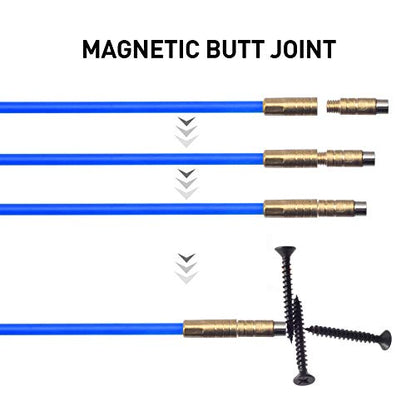 50' Fiberglass Cable Wire Running Rod Coaxial Electrical Connectable Fish Tape Pull Kit With Hook And Hole Kit In Transparent Tube, Blue - color: blue