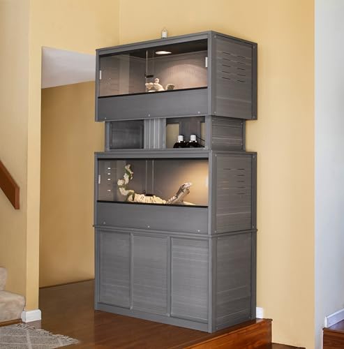 New Age Pet ECOFLEX Two Large Reptile Enclosures with Matching Stacker and Cabinet Stand Set in Grey - color: Grey, size: Large