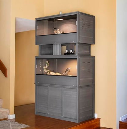 New Age Pet ECOFLEX Two Large Reptile Enclosures with Matching Stacker and Cabinet Stand Set in Grey - color: Grey, size: Large