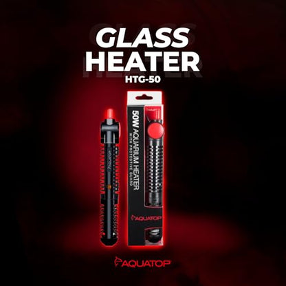 Aquatop 50W Premier Glass Heater with Guard – Submersible for Fish Tanks Up to 13 Gallons – 68-93°F Adjustable Temp – Fresh & Saltwater Use - size: 50 Watts