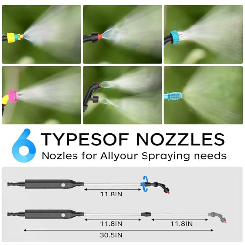 2-Gallon Battery-Powered Sprayer,6 Nozzles,2 Spray Modes, Telescopic Pole | Electric Sprayer for Lawn and Garden Weed/Pest Control, Watering, USB Rechargeable Adjustable Shoulder Strap