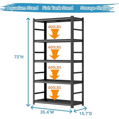 Aquarium Stand 1600 LBS Fish Tank Stand Heavy Duty Adjustable Shelving | Heavy duty metal storage shelves for turtle tanks, reptile terrariums and pet supplies with adjustable tier organization - size: 5-TIER 72"H×35.4"W×15.7"D