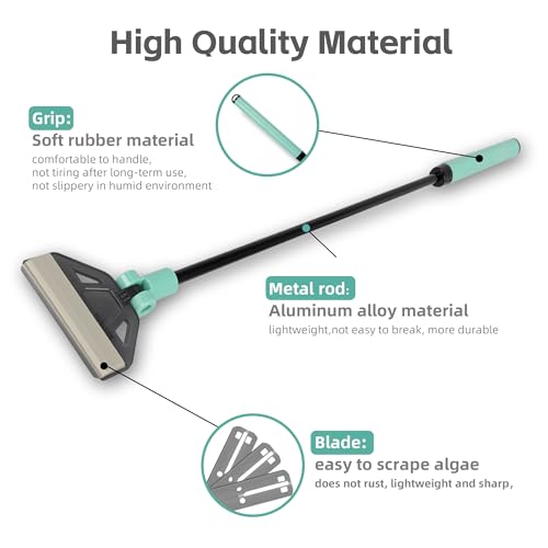 UPETTOOLSAlgae Scraper for Glass Aquariums,2 in 1 Adjustable Algae Scraper | with 5 Stainless Steel Blades and Cleaning Brush, Aquarium Glass Cleaning Tools for 20-40 Gallon Fish Tank