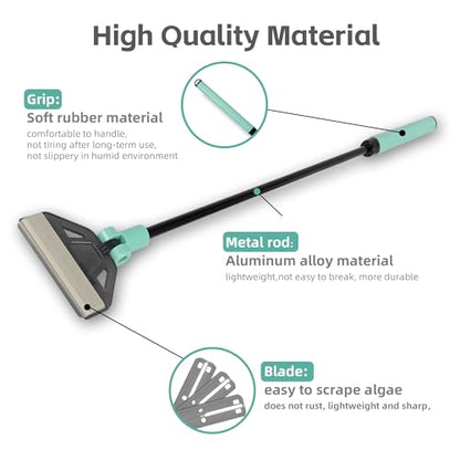 UPETTOOLSAlgae Scraper for Glass Aquariums,2 in 1 Adjustable Algae Scraper | with 5 Stainless Steel Blades and Cleaning Brush, Aquarium Glass Cleaning Tools for 20-40 Gallon Fish Tank