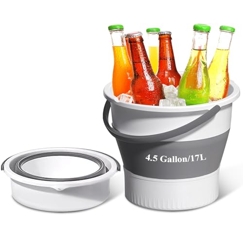 Collapsible Bucket 4.5 Gallon/17L Large Plastic Household Cleaning Mop Buckets Foldable Water Bucket for Car Wash Fishing Camping Beach (White) - color: White