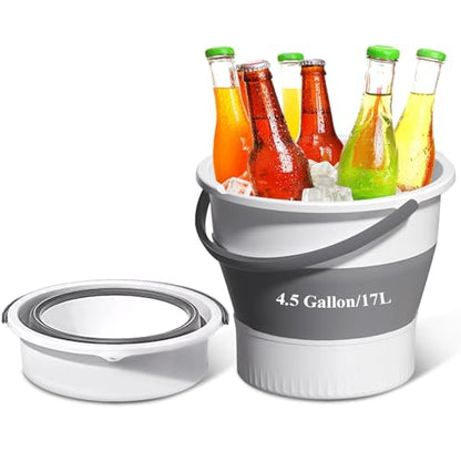 Collapsible Bucket 4.5 Gallon/17L Large Plastic Household Cleaning Mop Buckets Foldable Water Bucket for Car Wash Fishing Camping Beach (White) - color: White