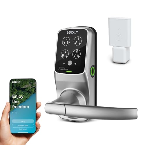 Lockly Secure Pro Wi-Fi Smart Lock with Handle | Keypad Keyless Entry Door Lock with Fingerprint,App Remote Control, Works with Alexa and Google, Auto Lock - color: Satin Nickel