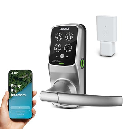 Lockly Secure Pro Wi-Fi Smart Lock with Handle | Keypad Keyless Entry Door Lock with Fingerprint,App Remote Control, Works with Alexa and Google, Auto Lock - color: Satin Nickel