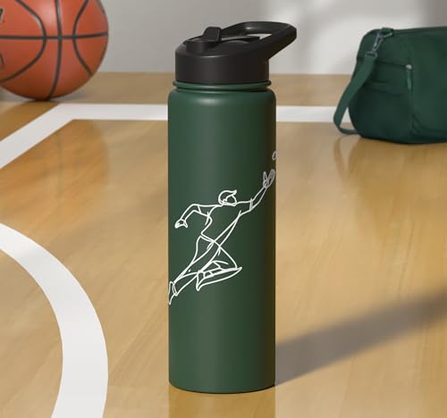 Cricket Keeper Drawing Stainless Steel Insulated Water Bottle - color: Dark Green