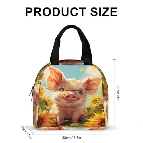 Sunflower Cute Pig Lunch Bag for Women Men | Insulated Lunch Box Leakproof Food Meal Containers Reusable Foldable 6L Capacity Lunch Tote Bags for Work Picnic Travel - color: style-18