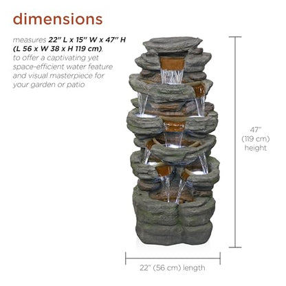 Alpine Corporation TZL352 Outdoor Floor Stone Tower Fountain with LED Lights, Multi-Level Garden Water Fountain, 47"H, Gray - style: 47" H - Multi-Level Cool White LEDs