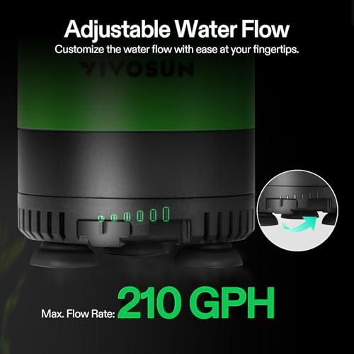 VIVOSUN 210GPH Sub Water Pump for Fish Tank, Pond, Aquarium, Hydroponics | 10W Submersible Water Pump, with Adjustable Flow, 4.9ft Tubing, Additional Ceramic Shaft, and Outlet Adapters, for Fountains - size: 5"×4"-210