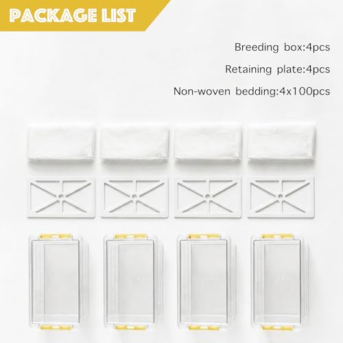 4 Pack ABS Reptile Breeding Box with 100 Non-Woven Pads Each – Stackable Reptile Enclosure for Snakes, Lizards & Spiders – Ventilated Hatchling Reptile Terrarium 8.7x4.3x3.9 Inch