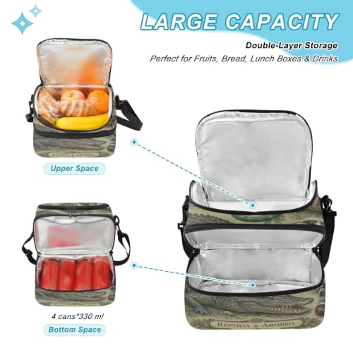 Emelivor Snake Turtle Insulated Lunch Bag Container Tote for School | 8L Double Deck,Large Lunch Box with Shoulder Strap,Thermal Meal Prep Cooler,Suitable for School Work Picnic Office Travel