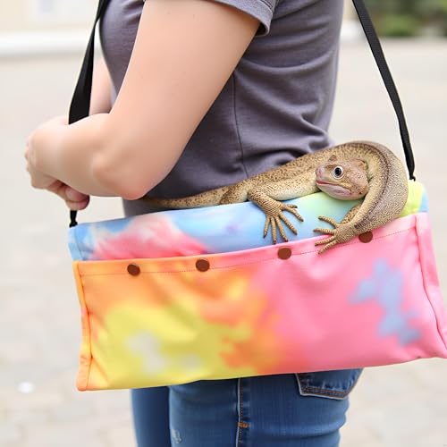 Reptile Sling Carrier with Adjustable Strap, Soft Warm Pouch for Bearded Dragon, Lizard, Leopard Gecko, Hamster, Small Animals, Iridescent - color: Iridescence