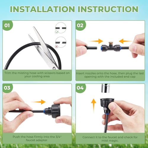 HIRALIY DIY Misters for Outside Patio, 32.8FT (10M) Misting Hose, 10 Brass Mist Nozzles, 2 Plugs, Water Misters for Backyard, Porch, Patio Cooling, Garden Watering and Chicken Coop