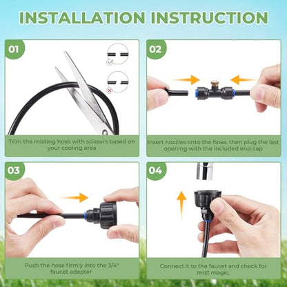HIRALIY DIY Misters for Outside Patio, 32.8FT (10M) Misting Hose, 10 Brass Mist Nozzles, 2 Plugs, Water Misters for Backyard, Porch, Patio Cooling, Garden Watering and Chicken Coop