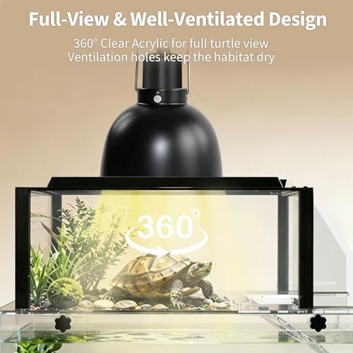 Turtle Basking Platform, Fits 10–13.5" Wide Tanks, Temp Humidity Gauge | Clear Acrylic Turtle Dock, Flip-Open Lid, Non-Slip Ramp & Escape-Proof - size: Fit 10-13.5 Inchs Wide