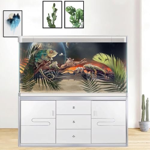 24X12IN Cosmic Aquarium Background, Cool Parallel Space Themed Fish Tank Background, Tropical Desert Terrarium Background with 8 EVA Double-Sided Tape - color: Outer Space, size: 24X12in/60X30cm