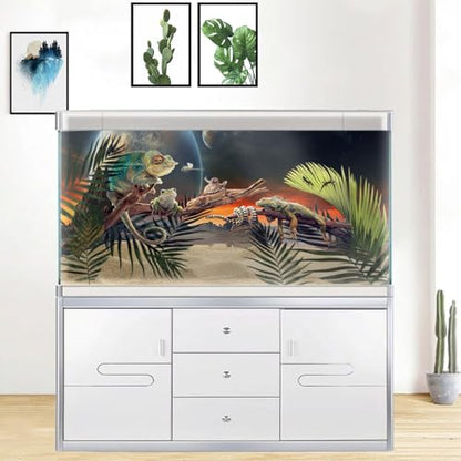 24X12IN Cosmic Aquarium Background, Cool Parallel Space Themed Fish Tank Background, Tropical Desert Terrarium Background with 8 EVA Double-Sided Tape - color: Outer Space, size: 24X12in/60X30cm