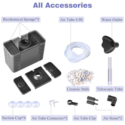 Dirvin 3 in 1 Aerodynamics Aquarium Filter, Removable Powerful Internal Fish Tank Filter, Fish Tank Filters with Triple Filter System and Aeration Deodorization for 5-30 Fish Tanks, Turtle Tanks