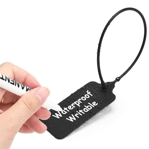 100 Black Blank Plastic Tags for Labeling Waterproof Hanging Labels Writable Tags Seal Plastic Marking Label for Clothes Bags Keys Inventory with One Marker Pen - color: Black, size: 100 PCS