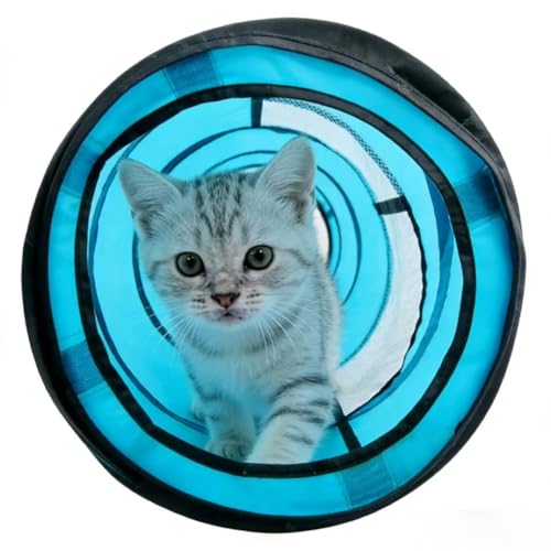 PAWISE Cat Tunnel for Indoor Cats, Collapsible Pet Tube with Peek Hole | Peek hole, tear-proof polyester, 10.5x34.5in, for cats rabbits, blue - size: 34.5in